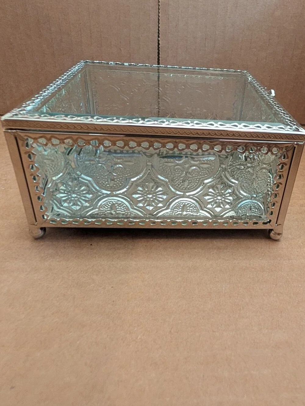 Decorative Silver Glass Jewelry Box - Elegant Mirrored Storage